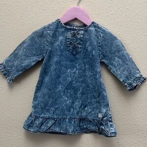 7 For All Mankind Infant Cotton Blue Chambray Acid-Wash Denim Dress Size 18M
